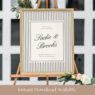 Poster Sinal de Boas-Vindas de Casamento Preto Ecru Cláss