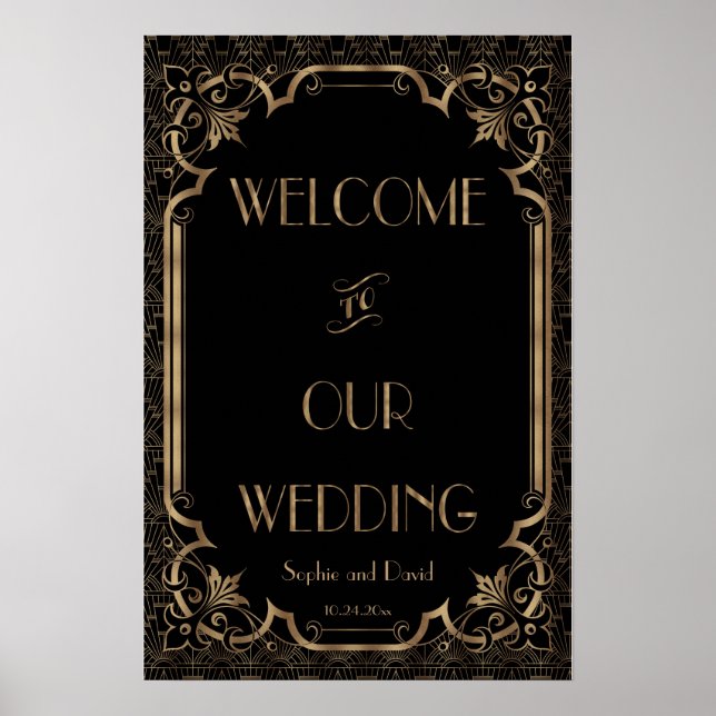 Poster Sinal de Boas-Vindas de Casamento Preto Grande Gat (Frente)