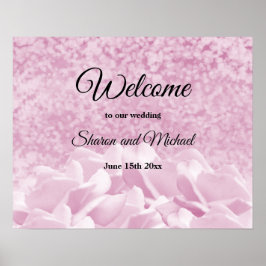 Poster Sinal de Boas-Vindas de Casamento Rosas Rosa