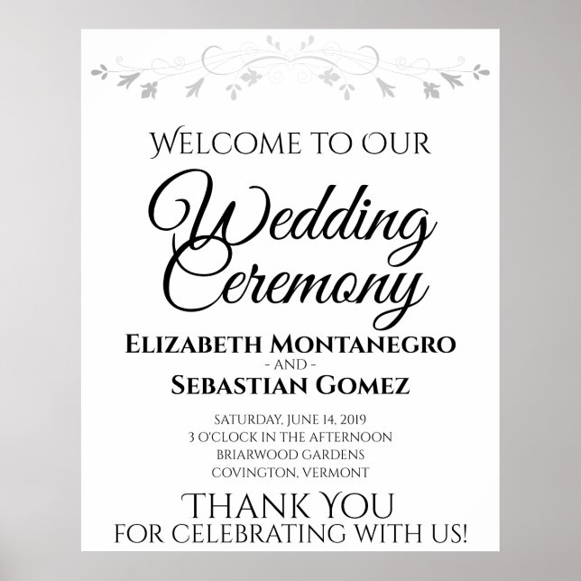 Poster Sinal de Boas-Vindas de Casamento Simples e Elegan (Frente)