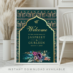 Poster Sinal de Boas-Vindas de Casamento Teal Gold Anand