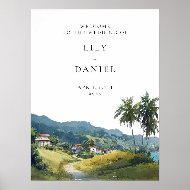 Poster Sinal de Boas-Vindas de Casamento Tropical Cariben (Frente)