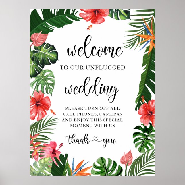 Poster Sinal de boas-vindas de casamento tropical desplug (Frente)