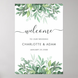 Poster Sinal de Boas-Vindas de Casamento Verde Branco Per
