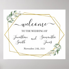 Poster Sinal de boas-vindas de casamento verde dourado ge