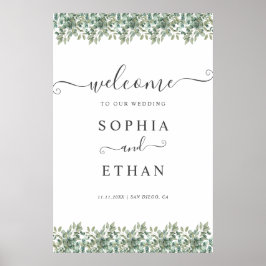 Poster Sinal de boas-vindas de casamento verde elegante c