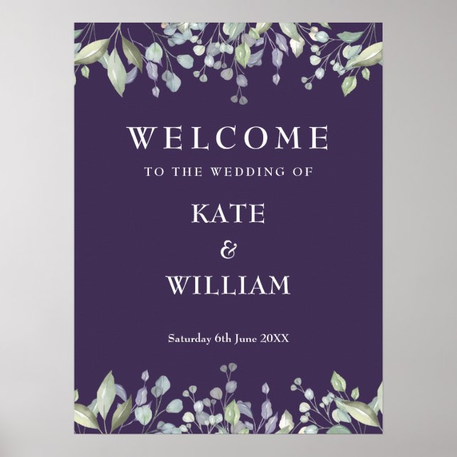Poster Sinal de Boas-Vindas de Casamento Verde Floral Rox (Frente)