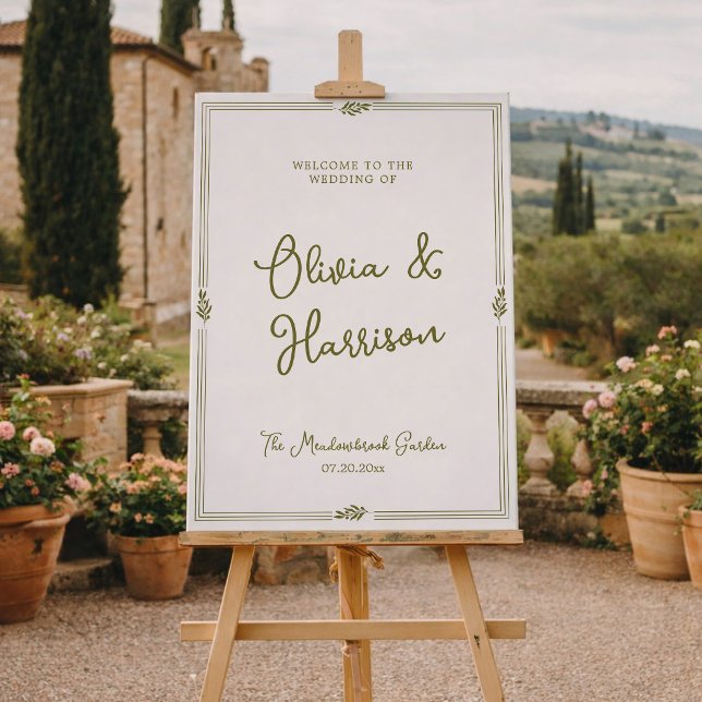 Poster Sinal de Boas-Vindas de Casamento Verde Oliva Eleg (Criador carregado)