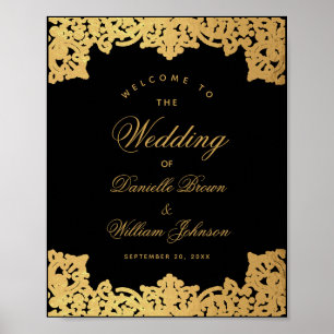 Poster Sinal de Boas-Vindas de Casamento Vintage Preto e
