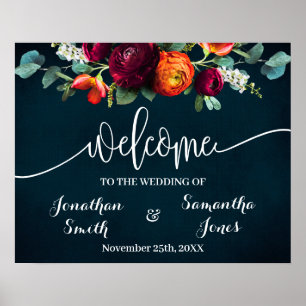 Poster Sinal de Boas-Vindas de Casanento Vinho Tinto Azul