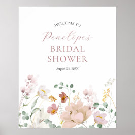 Poster Sinal de Boas-Vindas de Chá de Noiva com Flores Ro