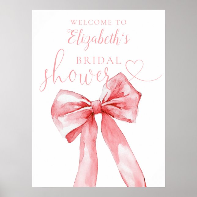 Poster Sinal de Boas-Vindas de Chá de Noiva com Laço Rosa (Frente)