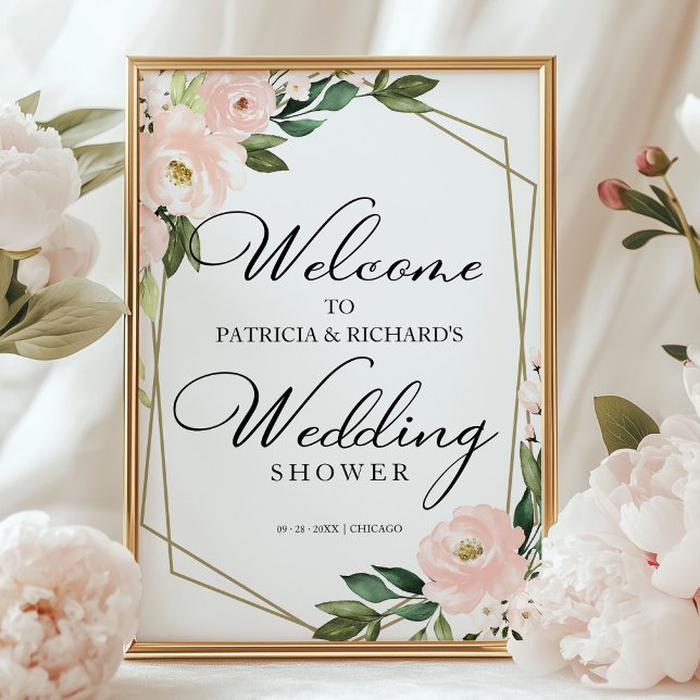 Poster Sinal de Boas-Vindas de Chá de Noiva Floral Geomét (Criador carregado)