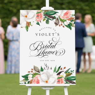 Poster Sinal de Boas-Vindas de Chá de Noiva Floral Verde 