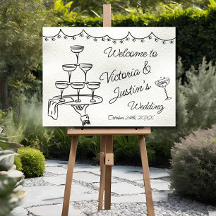 Poster Sinal de Boas-vindas de Champagne Doodle desenhado