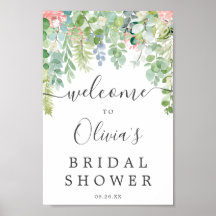 Sinal de Boas-Vindas de Chás de Noiva com Vegetaçã