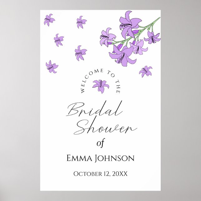 Poster Sinal de Boas-Vindas de Chás de Noiva Lírio Roxo L (Frente)
