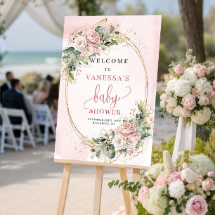 Poster Sinal de Boas-Vindas de Chuveiro de Bebê Floral Ro