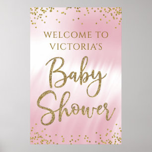 Poster Sinal de Boas-Vindas de Chuveiro de Bebê Rosa Eleg