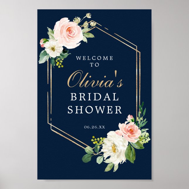 Poster Sinal de Boas-Vindas de Chuveiro de Noiva Azul Nav (Frente)