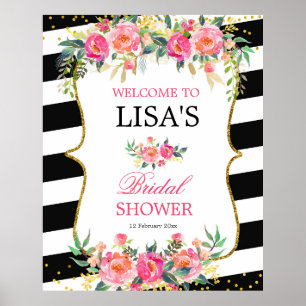 Poster Sinal de boas-vindas de cor rosa branco-preto