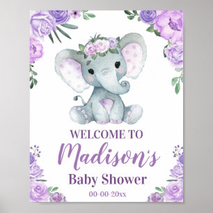 Poster Sinal de boas-vindas de elefante roxo, Chá de Rosa