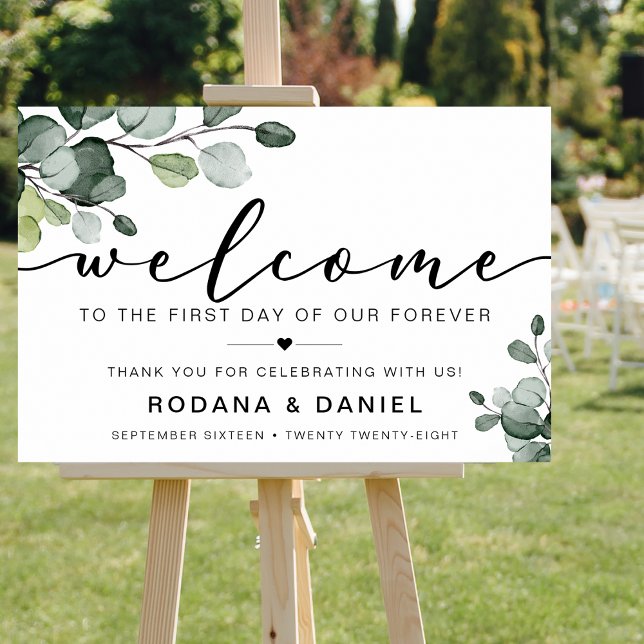 Poster Sinal de Boas-vindas de Eucalyptus (Elegant Eucalyptus Welcome Wedding Sign)
