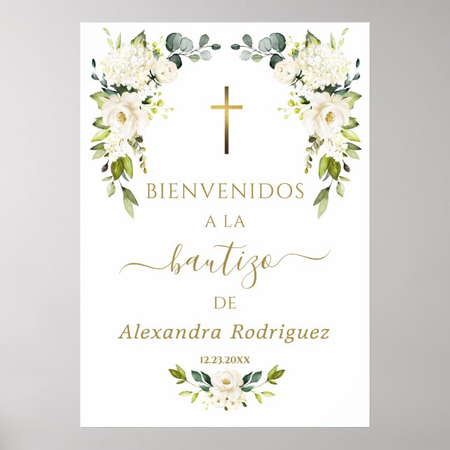 Poster Sinal de Boas-Vindas de Flores Brancas Encantadora (Frente)