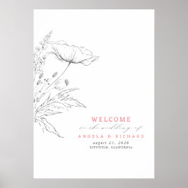 Poster Sinal de Boas-vindas de flores silvestres desenhad