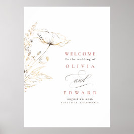 Poster Sinal de Boas-vindas de flores silvestres desenhad