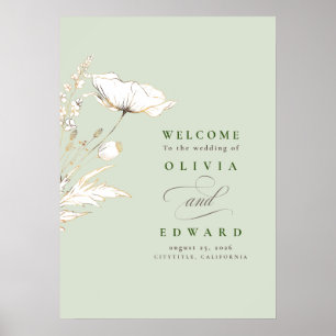 Poster Sinal de Boas-vindas de flores silvestres desenhad