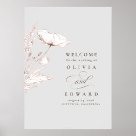 Poster Sinal de Boas-vindas de flores silvestres desenhad
