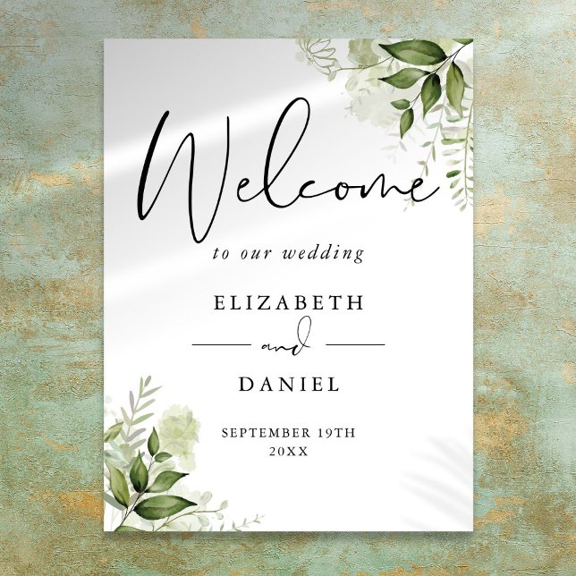 Poster Sinal de Boas-vindas de Foliage Greenery (Greenery Foliage Wedding Welcome Sign)
