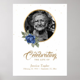 Poster Sinal de Boas-Vindas de Funeral Floral Ouro Azul