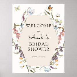 Poster Sinal de Boas-Vindas de Jardim de Flores Borboleta