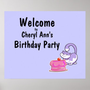 Póster Sinal de Boas-vindas de Kitty Cat e Cake Party