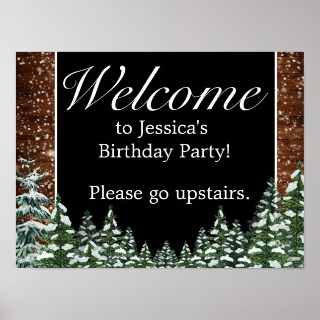 Poster Sinal de Boas-vindas de Madeira Neve Negra e Flore (Frente)