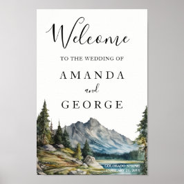 Poster Sinal de boas-vindas de montanha ao lado de lakesi