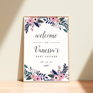 Poster Sinal de Boas-Vindas de Noiva Floral Rosa ou Chuve