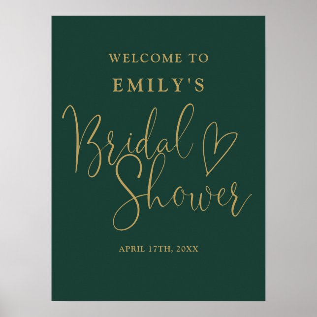 Poster Sinal de Boas-Vindas de Noivado Chic Verde Dourado (Frente)