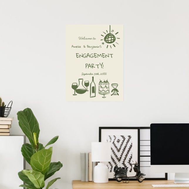 Poster Sinal de Boas-Vindas de Noivado Desenhado à Mão. (Escritório em casa)