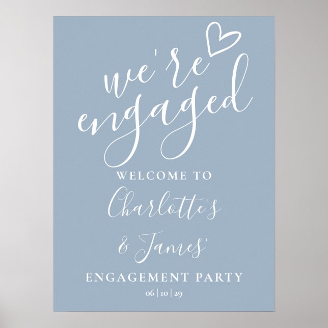 Poster Sinal de Boas-Vindas de Noivado em Azul Empoeirado (Frente)