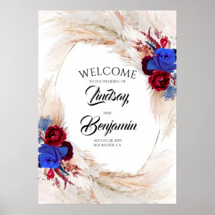 Poster Sinal de Boas-Vindas de Pampas Grass Wreath