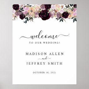Poster Sinal de Boas-Vindas de Plum e Mauve Fall Floral W