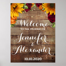 Poster Sinal de boas-vindas de Sunflower, Pumpkin e Rosas