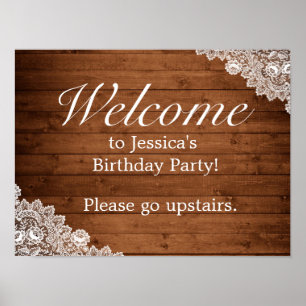 Poster Sinal de Boas-vindas de Wood & White Lace Birthday