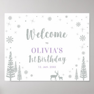 Poster Sinal de Boas-Vindas do 1º Aniversário da Menina d