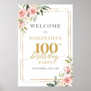 Poster Sinal de boas-vindas do 100º aniversário, blush e 