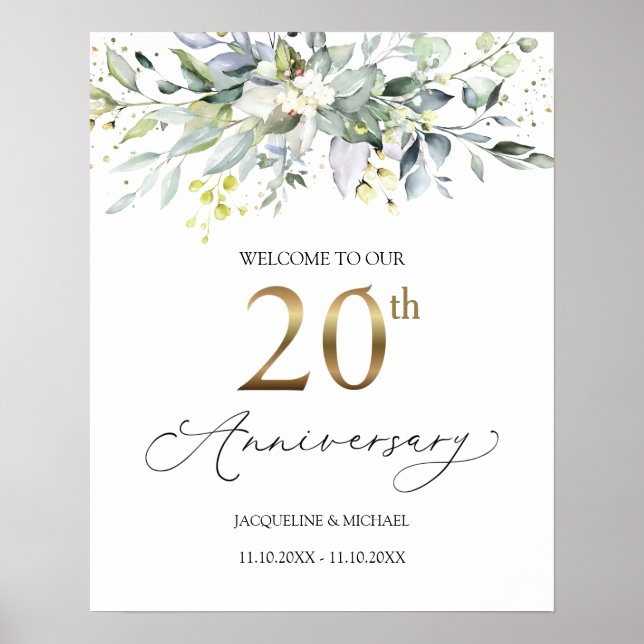 Poster Sinal de Boas-vindas do 20 de Casamento Eucalyptus (Frente)