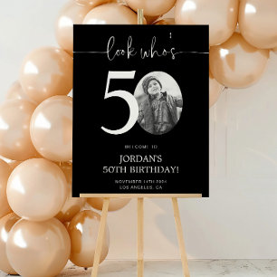 Póster Sinal de boas-vindas do 50º aniversário preto   Ol
